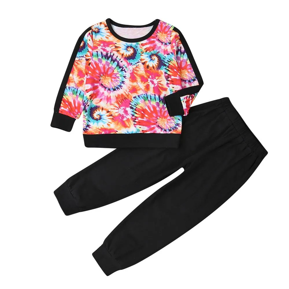 Girls Tie Dye Long Sleeve T-shirt & Pants Wholesale Clothing For Girls