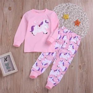 Girls Unicorn Cartoon Printed Top & Pants Wholesale Childrens Clothing
