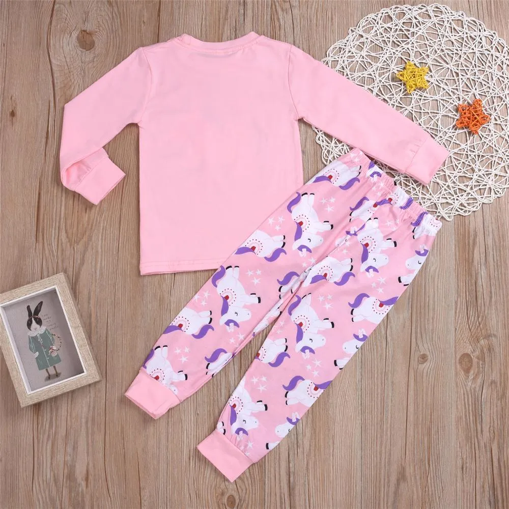Girls Unicorn Cartoon Printed Top & Pants Wholesale Childrens Clothing
