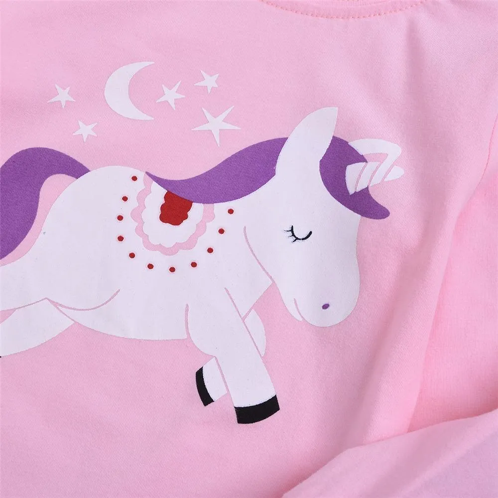 Girls Unicorn Cartoon Printed Top & Pants Wholesale Childrens Clothing