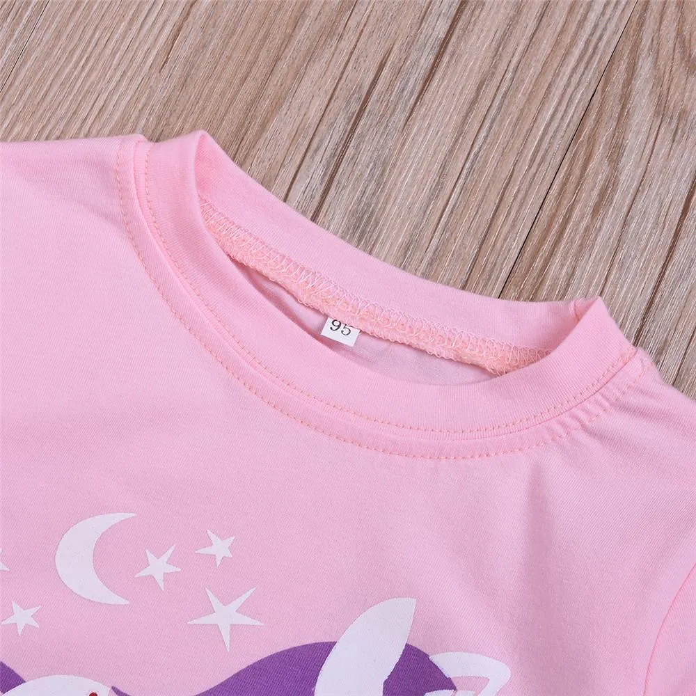 Girls Unicorn Cartoon Printed Top & Pants Wholesale Childrens Clothing