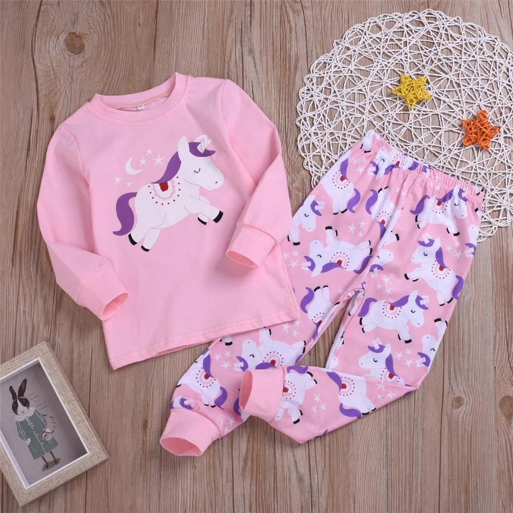 Girls Unicorn Cartoon Printed Top & Pants Wholesale Childrens Clothing
