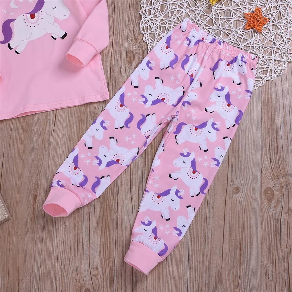 Girls Unicorn Cartoon Printed Top & Pants Wholesale Childrens Clothing