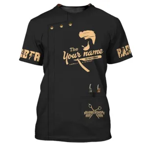 Golden Haircut & Shaves Barber Shop Personalized Name 3D Shirt