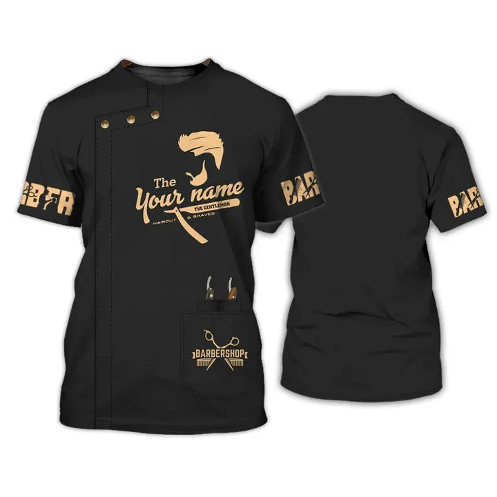 Golden Haircut & Shaves Barber Shop Personalized Name 3D Shirt