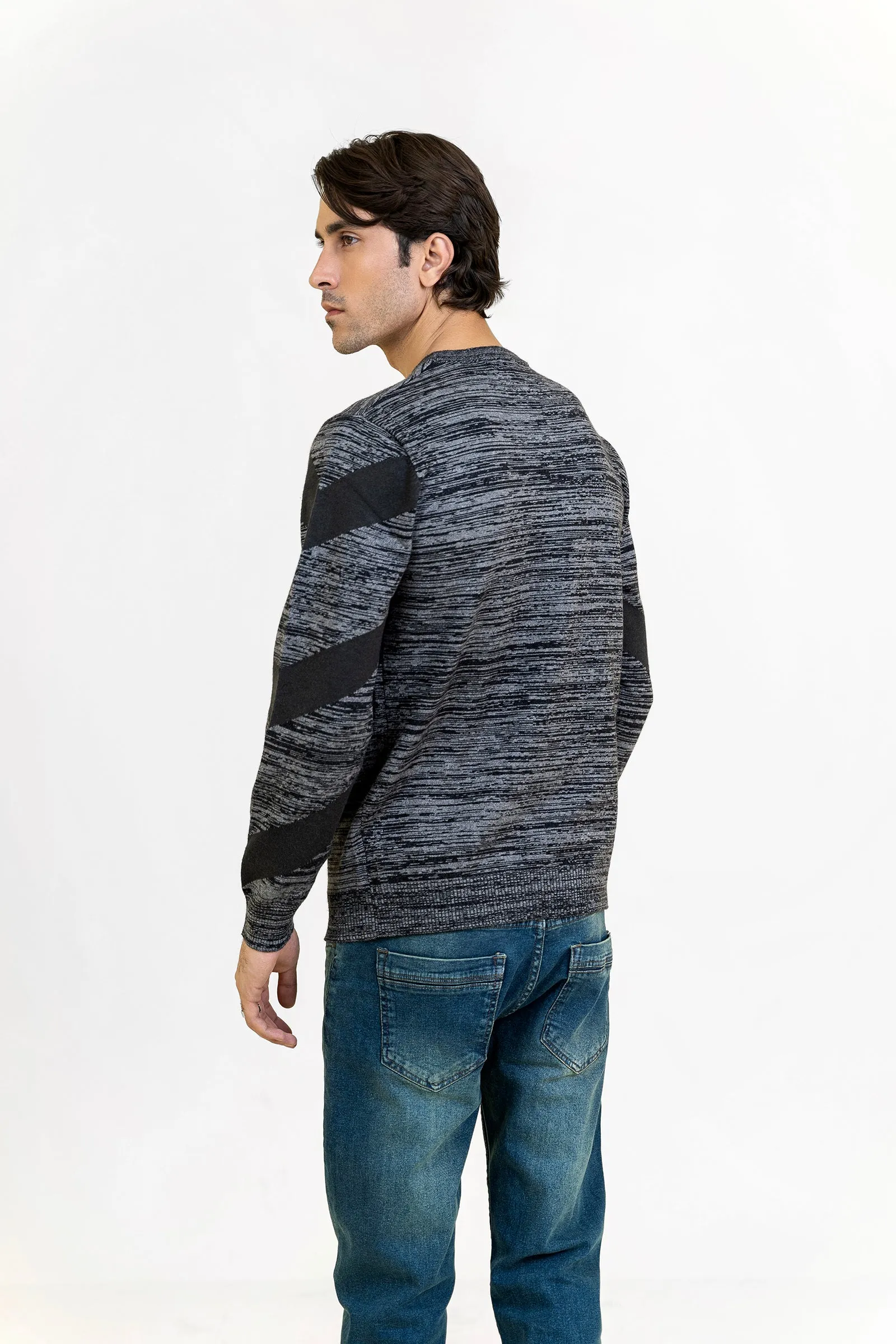 Gray and Green Round Neck Sweater