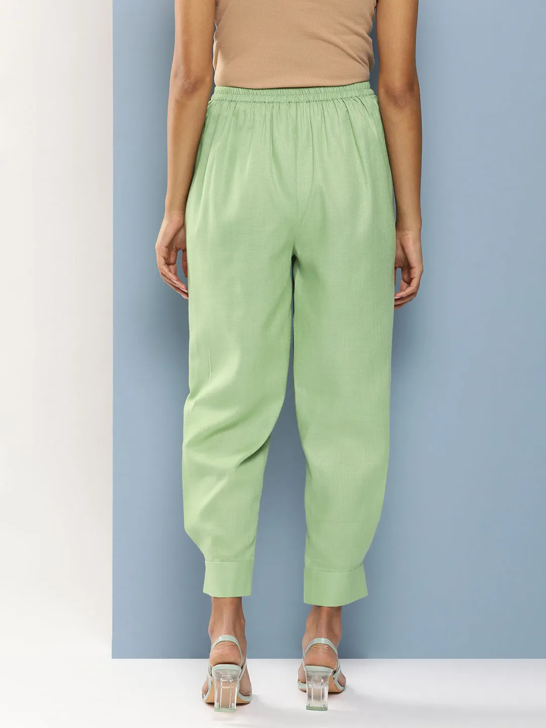 Green Loose Fit Pleated Trousers