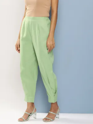 Green Loose Fit Pleated Trousers