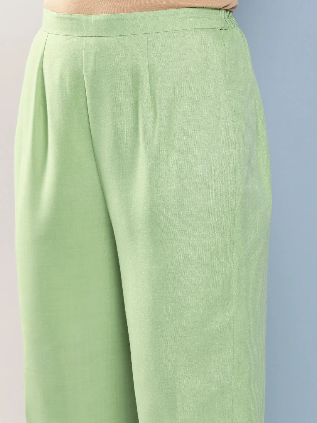 Green Loose Fit Pleated Trousers