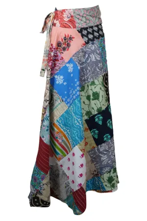 Handmade Multicolor Patchwork Maxi Wrap Skirt Floral Cotton One Size