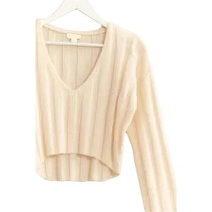 Heather Cropped  V-Neck Sweater