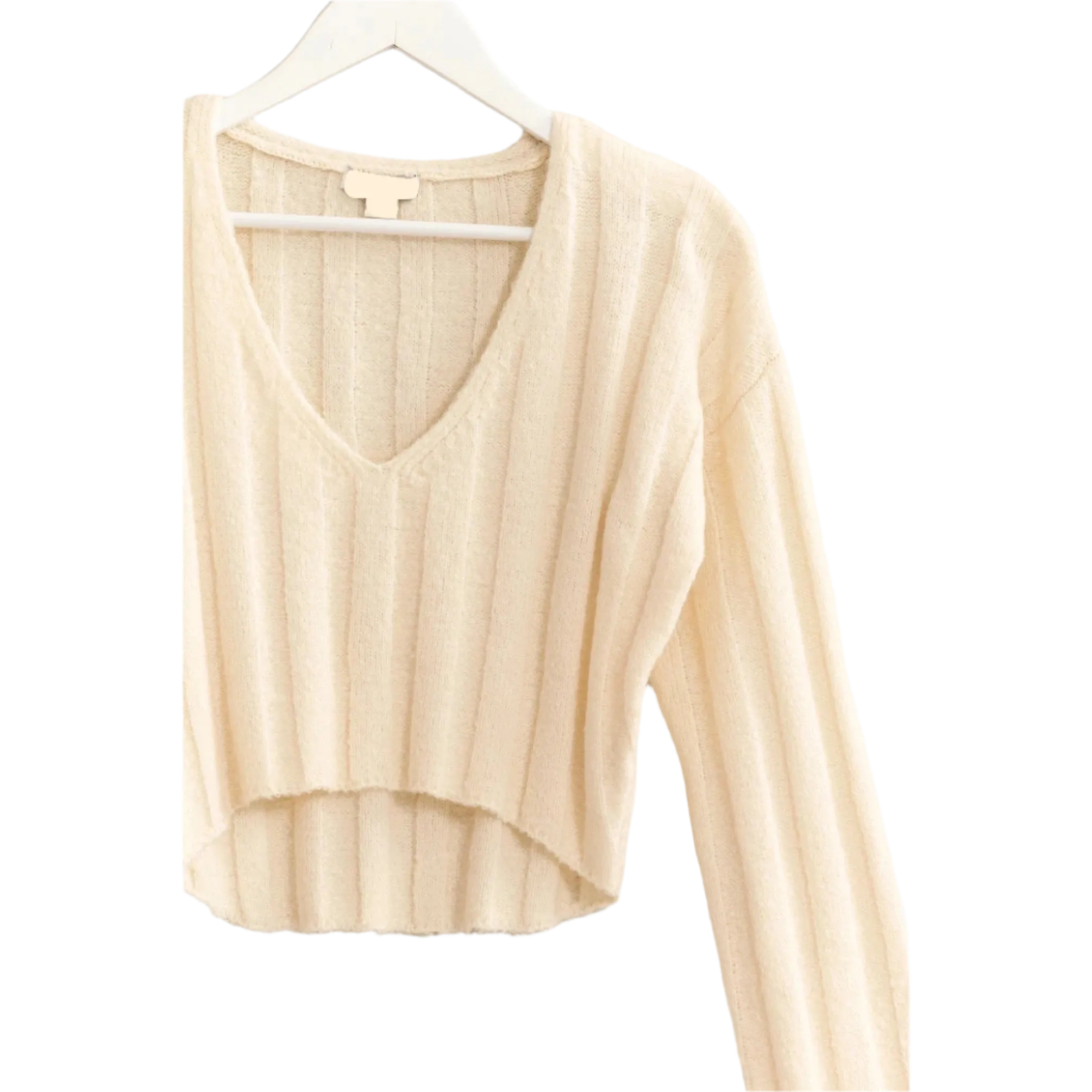 Heather Cropped  V-Neck Sweater