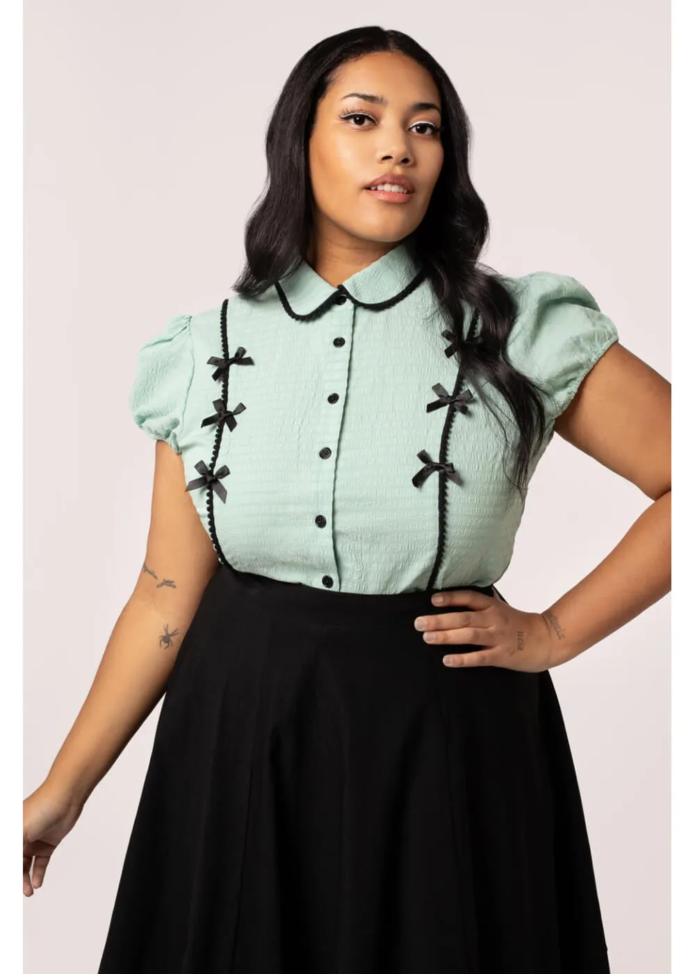 Hell Bunny Casey Bow 40's Blouse Mint Green