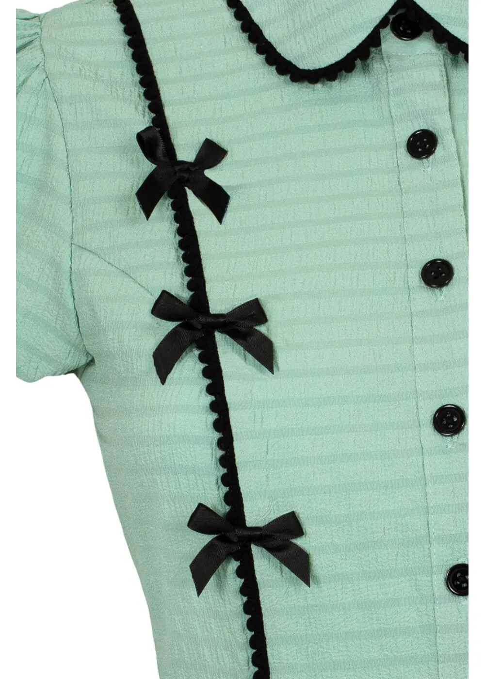Hell Bunny Casey Bow 40's Blouse Mint Green
