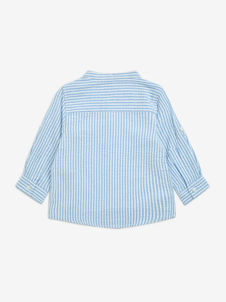 HOP Baby Blue Striped Patterned Cotton Shirt