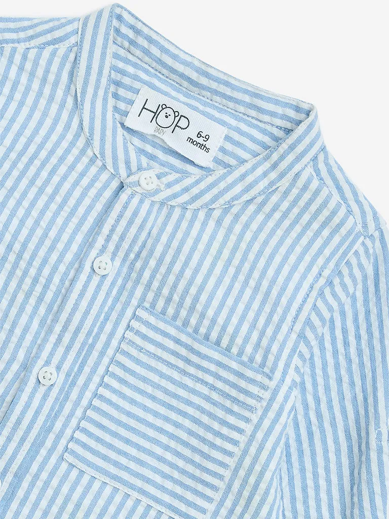 HOP Baby Blue Striped Patterned Cotton Shirt