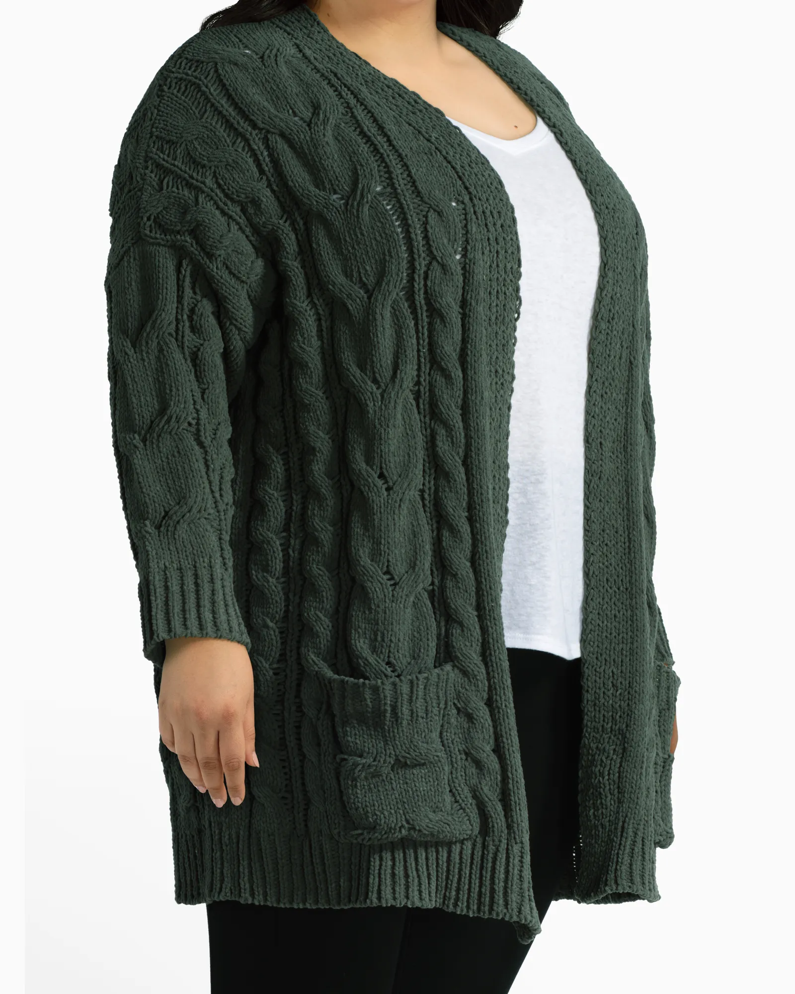 Isabella Cable Knit Cardigan | Forest Green