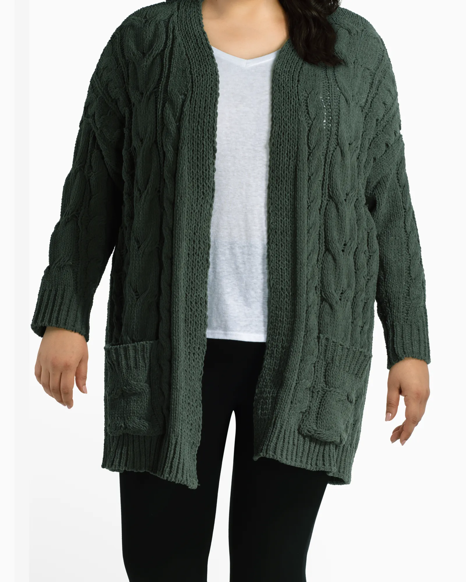 Isabella Cable Knit Cardigan | Forest Green