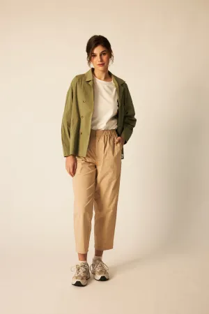 Khaki High-Waisted Tapered Pants