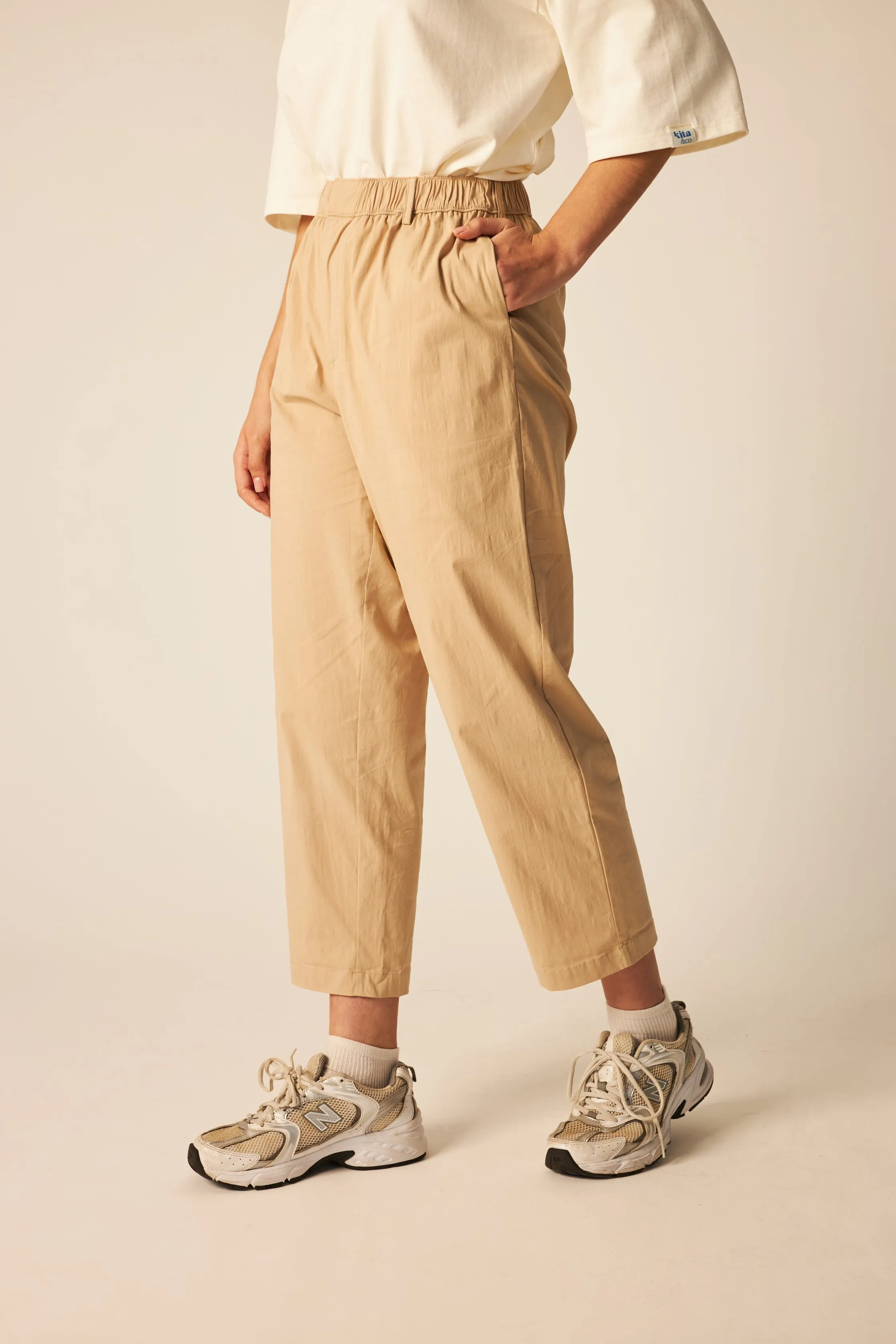 Khaki High-Waisted Tapered Pants