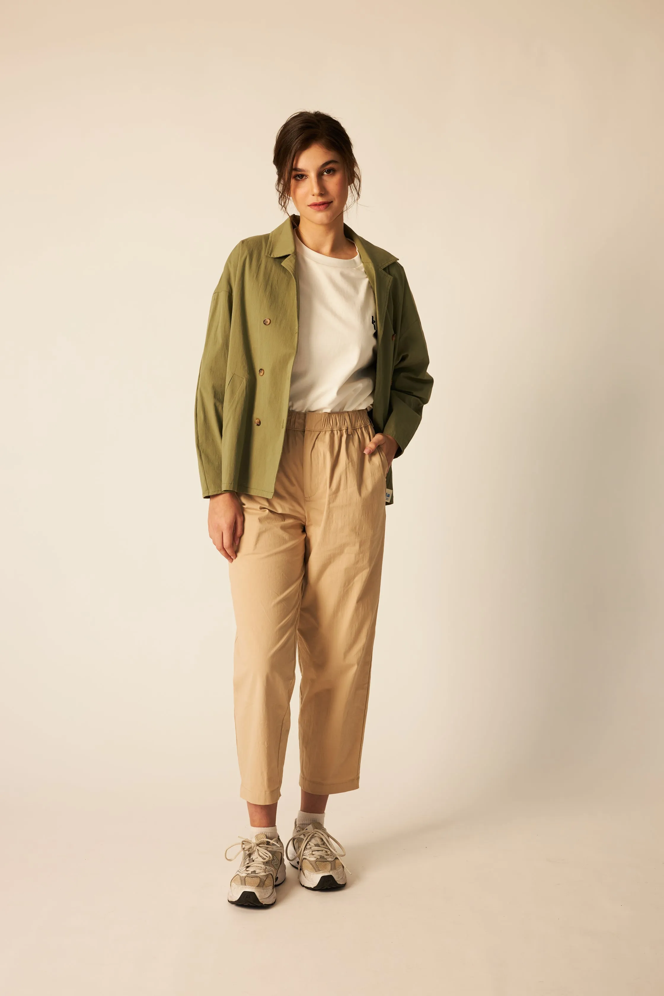 Khaki High-Waisted Tapered Pants