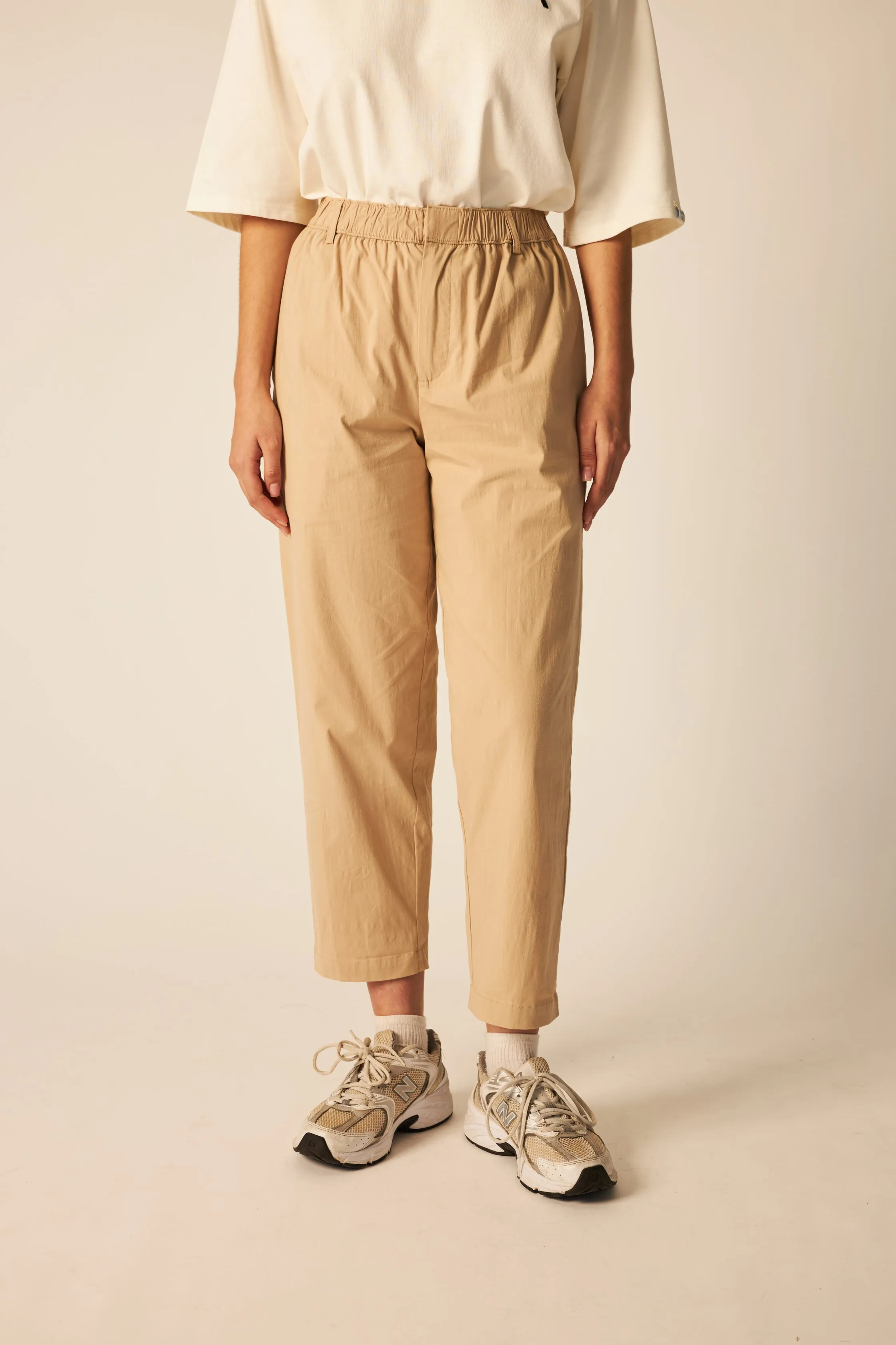 Khaki High-Waisted Tapered Pants
