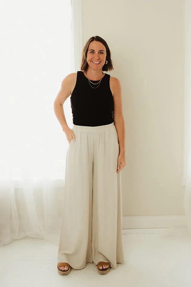 Linen Blend Wide Leg Pants