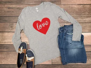 Love Heart Valentines Long Sleeve T Shirt - Valentine's Day Shirt for Women - Ladies Heart Love Shirt
