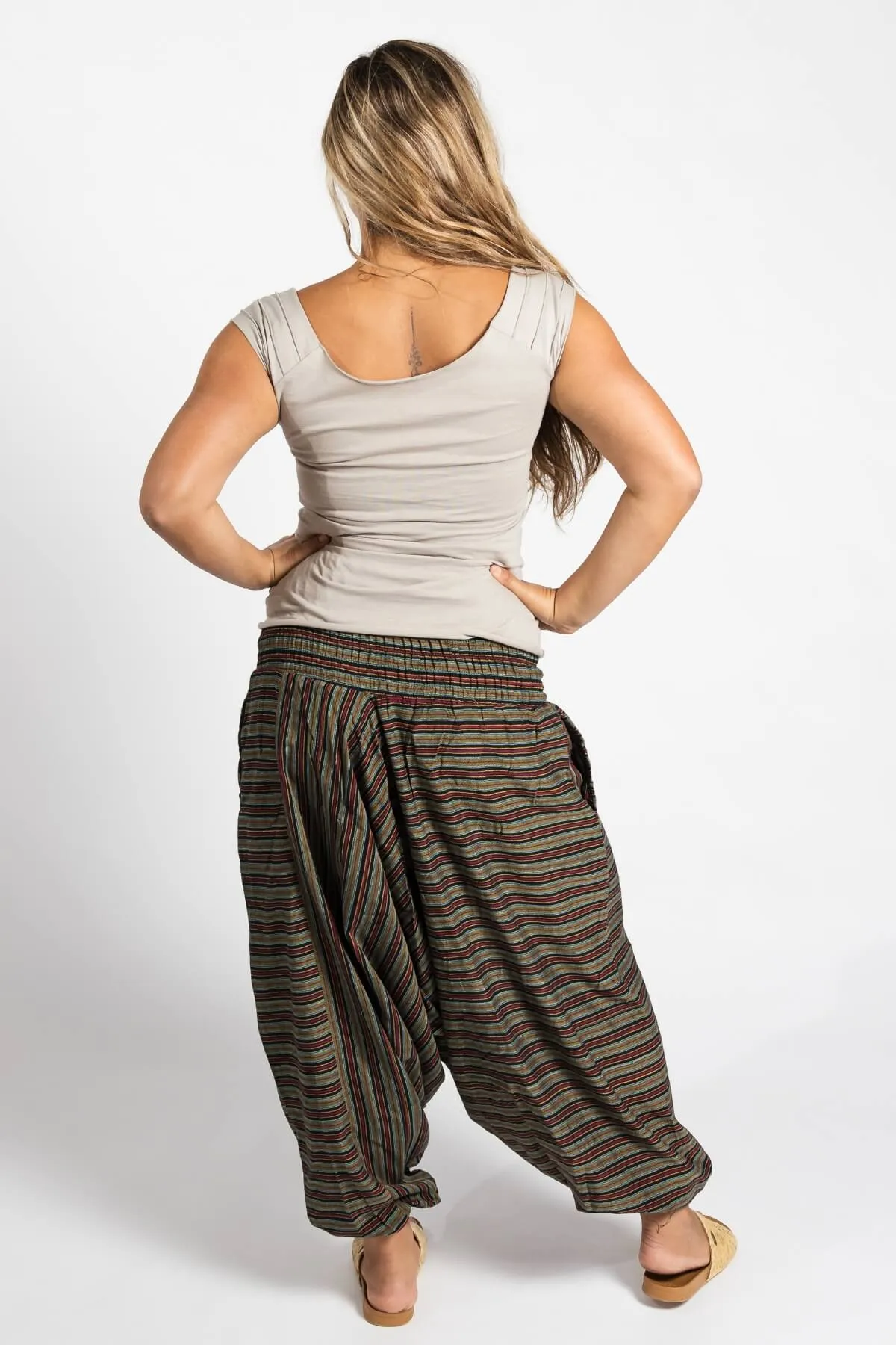 Low Crotch Pants - Striped Green