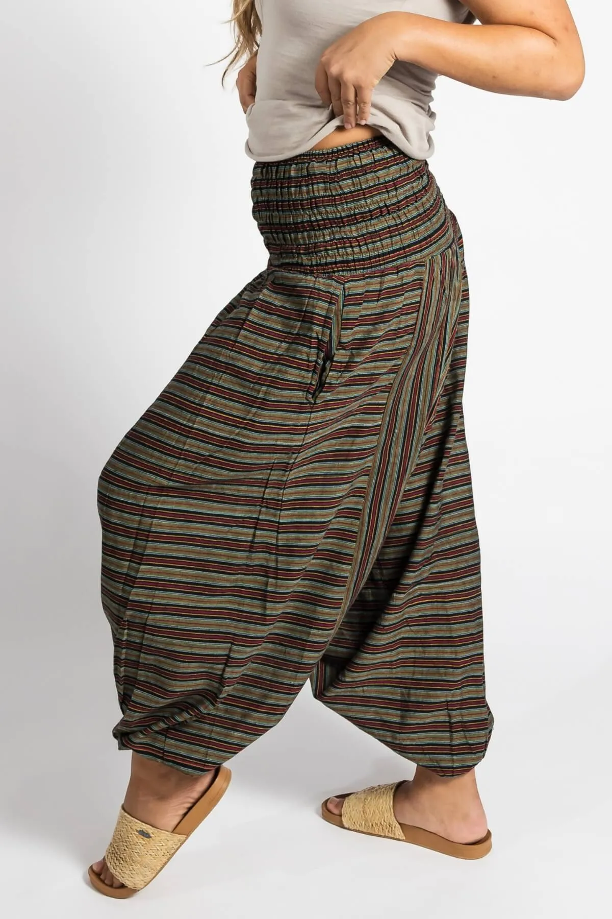 Low Crotch Pants - Striped Green