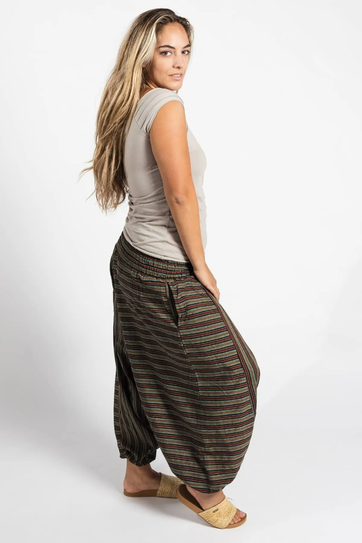 Low Crotch Pants - Striped Green