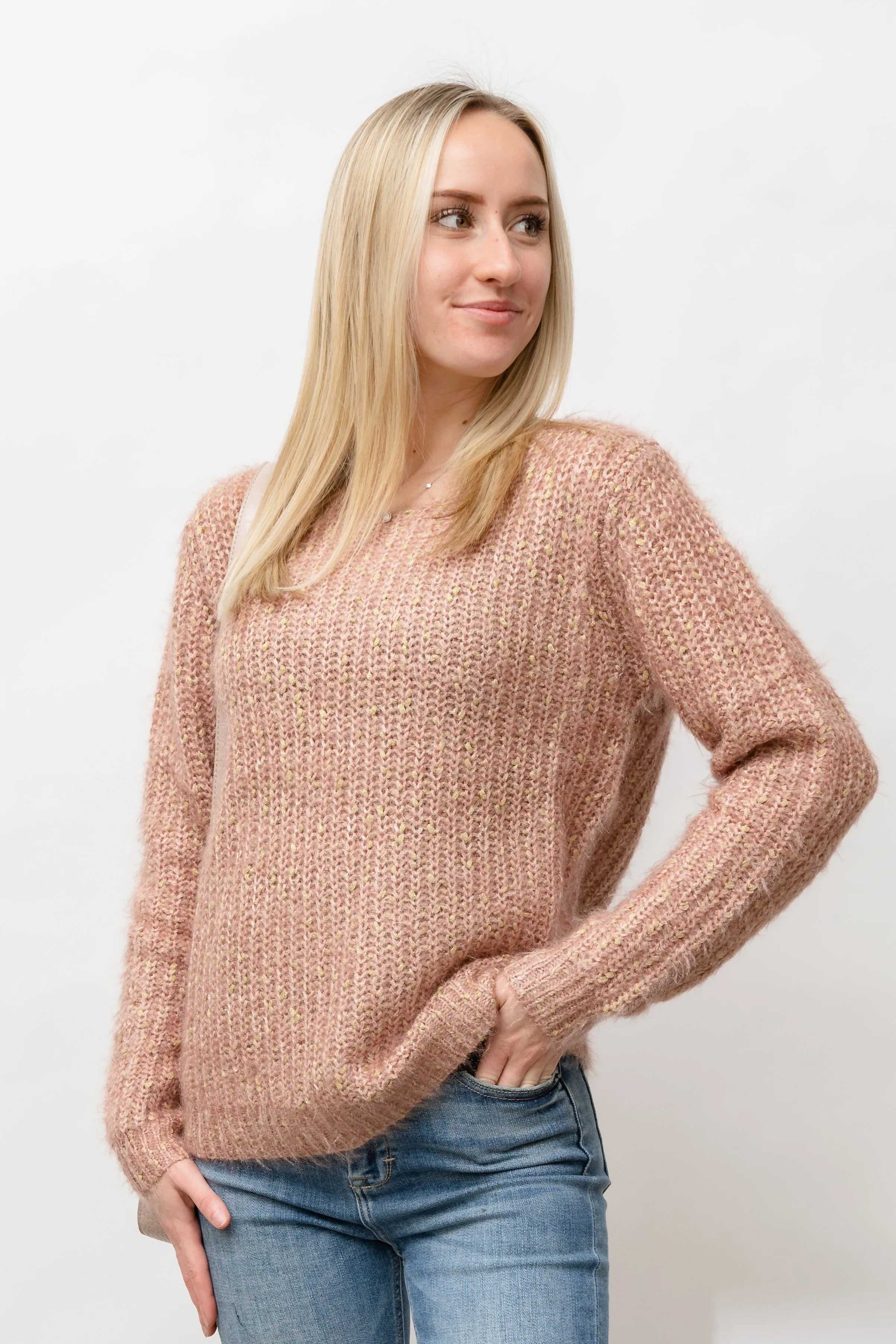 Lurex Fuzzy Sweater - PINK