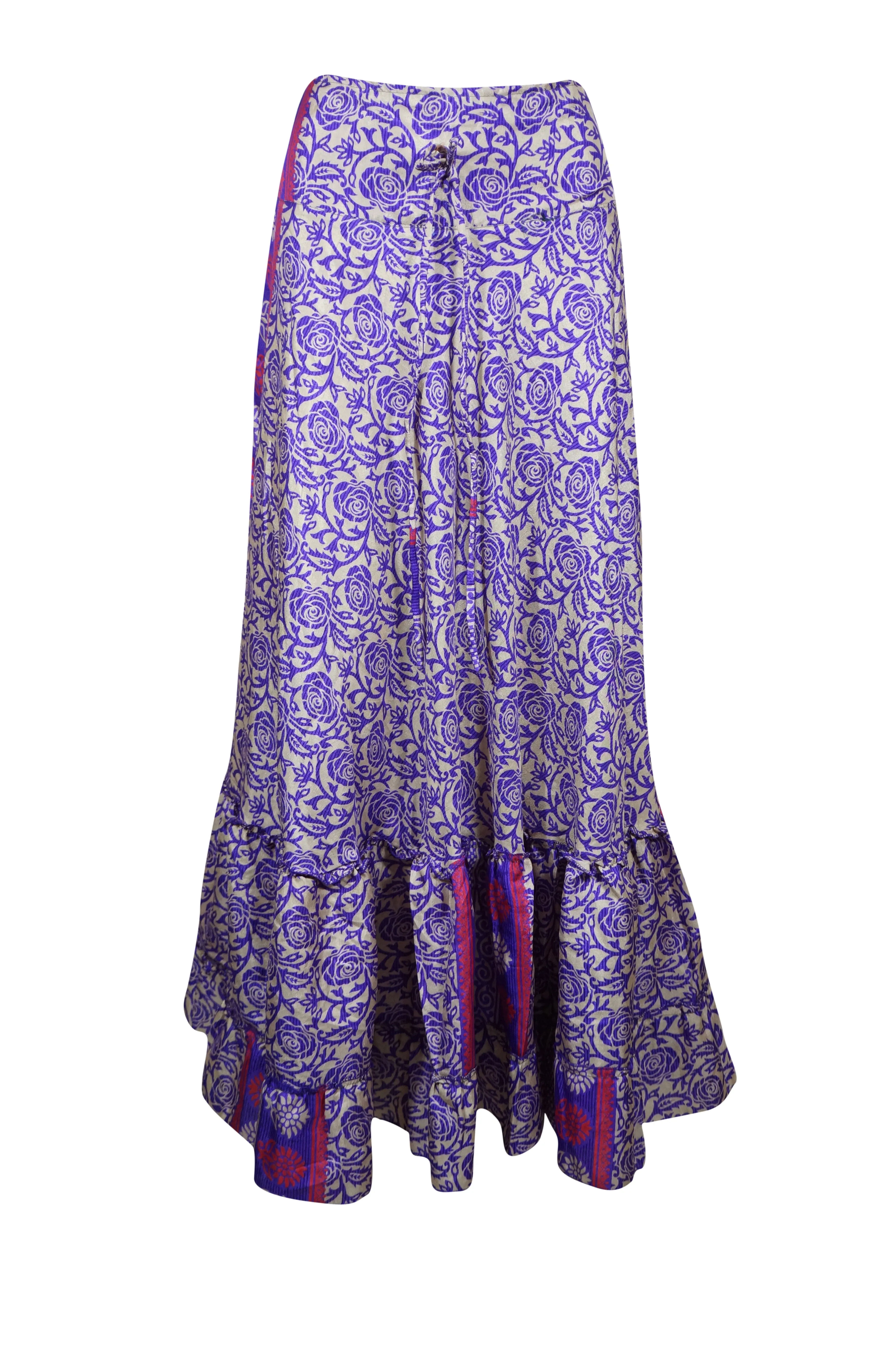 Maxi Skirts for Women Purple Floral Skirt Tiered Flowy Skirt ML