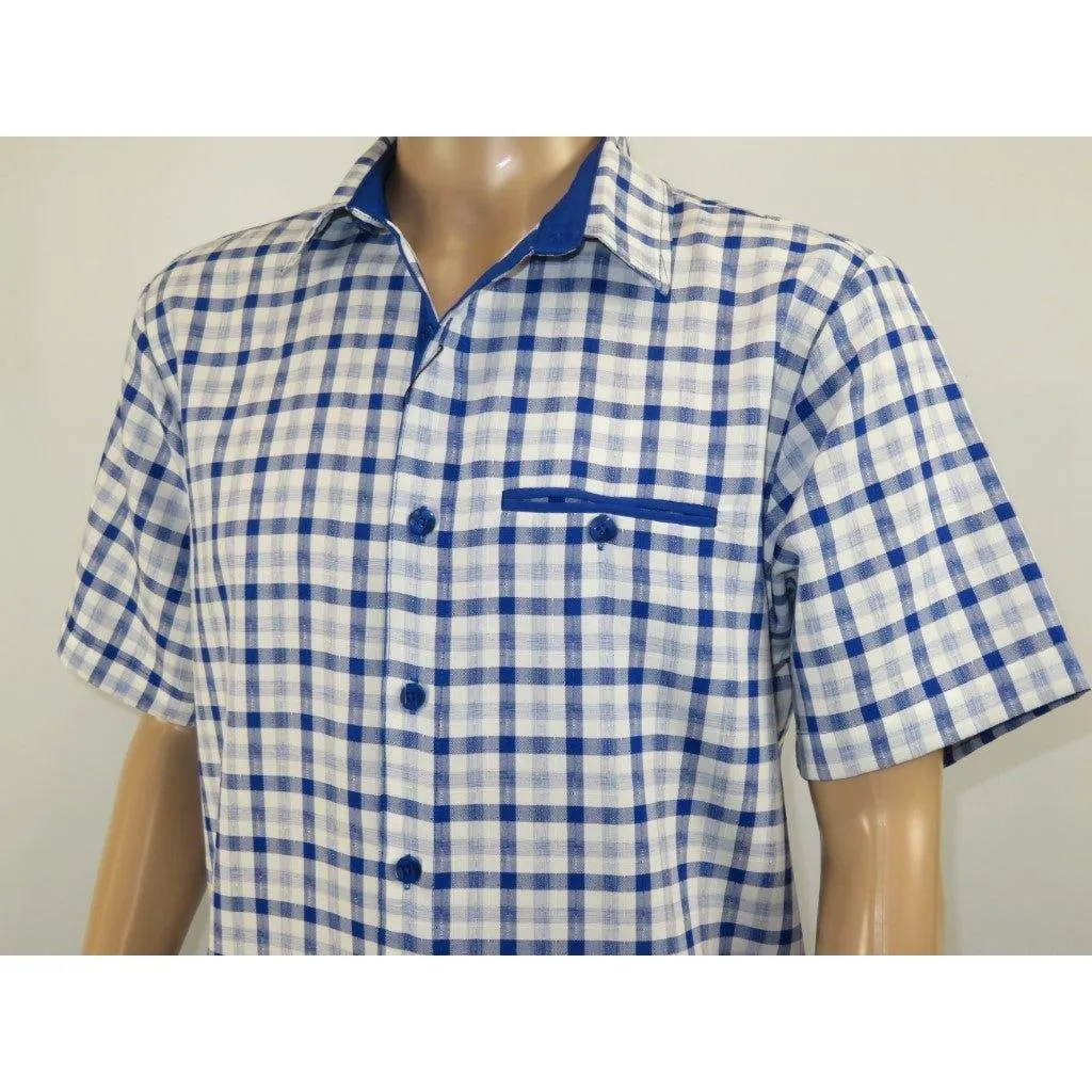 Men 2pc Walking Leisure Suit Short Sleeves By DREAMS Fancy 283-11 Royal Blue