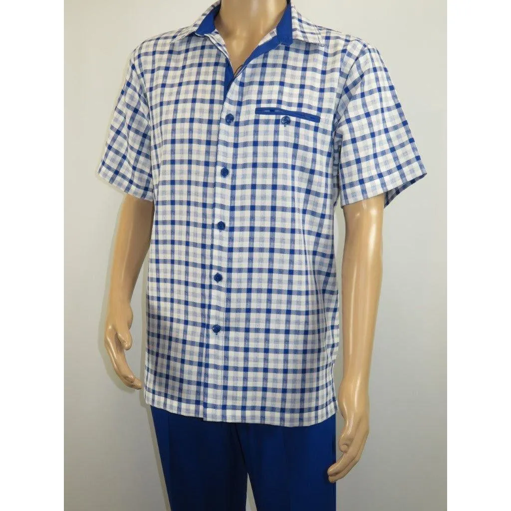 Men 2pc Walking Leisure Suit Short Sleeves By DREAMS Fancy 283-11 Royal Blue