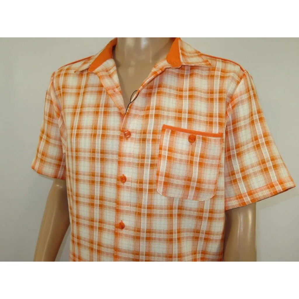 Men 2pc Walking Leisure Suit Short Sleeves DREAMS Checker 282-18 Orange