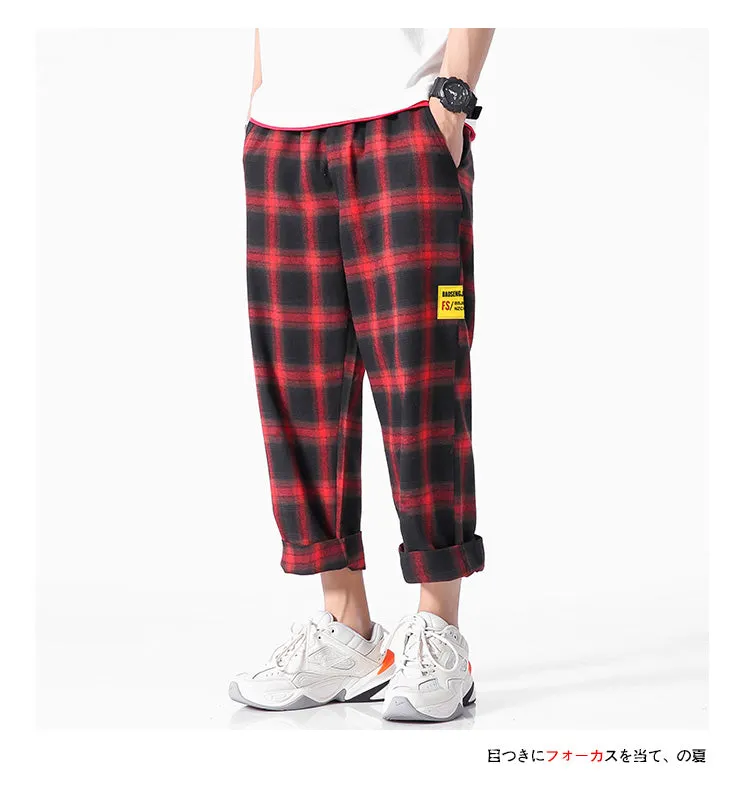 Men's  Joggers  Plaid Pants Man Black Cotton Comfortable Pant Summer Casual Streetwear Loose Trouser Japanese Trendy Sweatpants