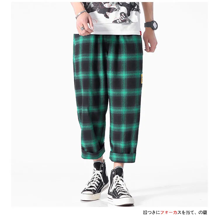 Men's  Joggers  Plaid Pants Man Black Cotton Comfortable Pant Summer Casual Streetwear Loose Trouser Japanese Trendy Sweatpants