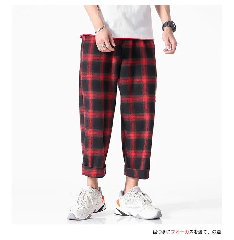 Men's  Joggers  Plaid Pants Man Black Cotton Comfortable Pant Summer Casual Streetwear Loose Trouser Japanese Trendy Sweatpants