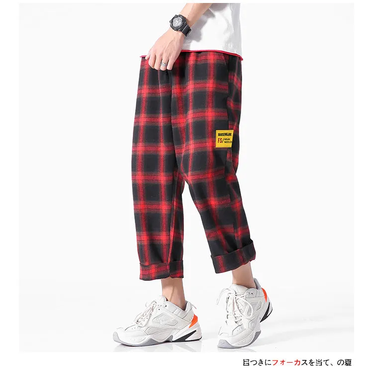 Men's  Joggers  Plaid Pants Man Black Cotton Comfortable Pant Summer Casual Streetwear Loose Trouser Japanese Trendy Sweatpants