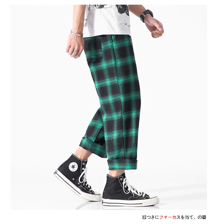 Men's  Joggers  Plaid Pants Man Black Cotton Comfortable Pant Summer Casual Streetwear Loose Trouser Japanese Trendy Sweatpants