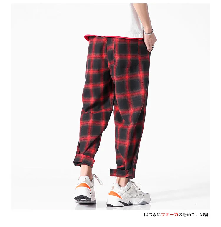 Men's  Joggers  Plaid Pants Man Black Cotton Comfortable Pant Summer Casual Streetwear Loose Trouser Japanese Trendy Sweatpants