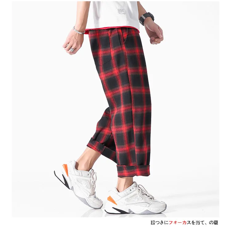 Men's  Joggers  Plaid Pants Man Black Cotton Comfortable Pant Summer Casual Streetwear Loose Trouser Japanese Trendy Sweatpants