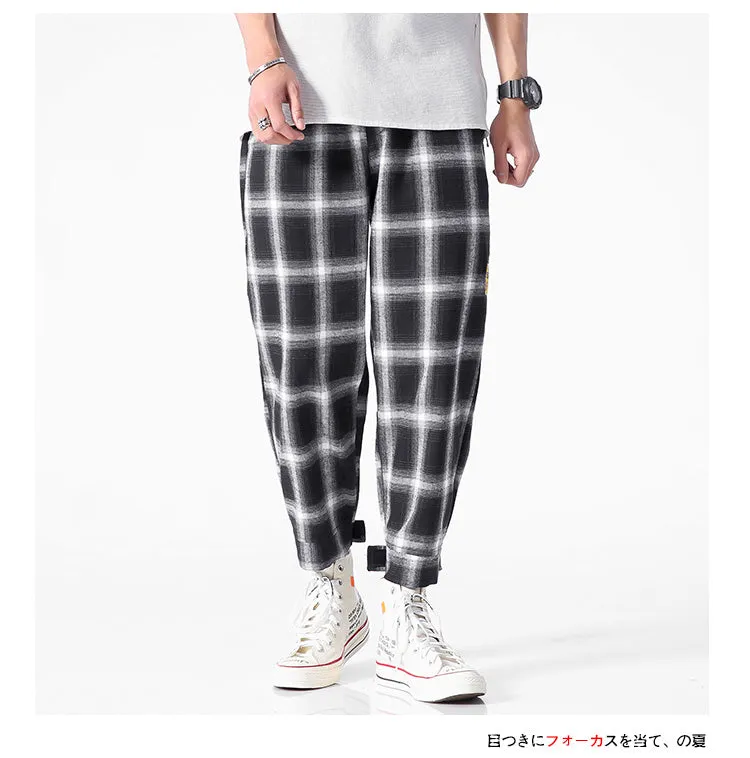 Men's  Joggers  Plaid Pants Man Black Cotton Comfortable Pant Summer Casual Streetwear Loose Trouser Japanese Trendy Sweatpants