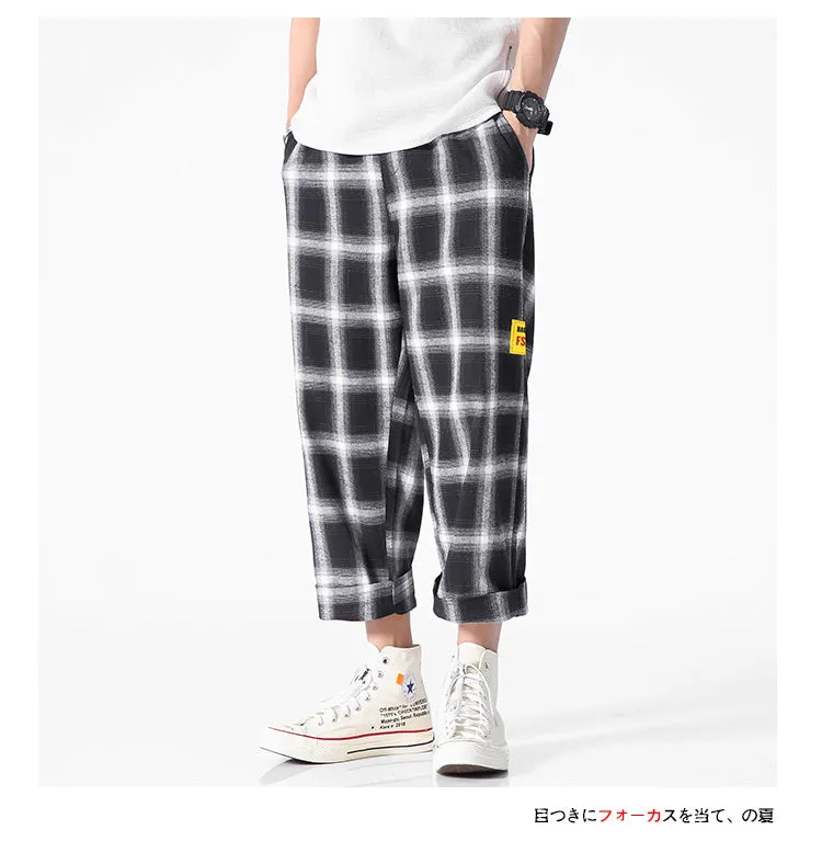 Men's  Joggers  Plaid Pants Man Black Cotton Comfortable Pant Summer Casual Streetwear Loose Trouser Japanese Trendy Sweatpants