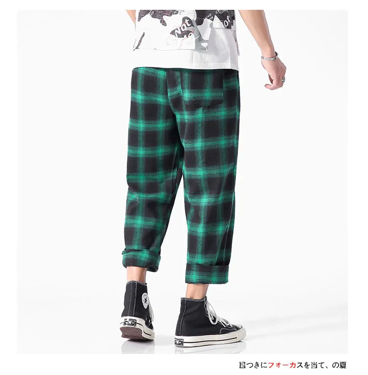 Men's  Joggers  Plaid Pants Man Black Cotton Comfortable Pant Summer Casual Streetwear Loose Trouser Japanese Trendy Sweatpants