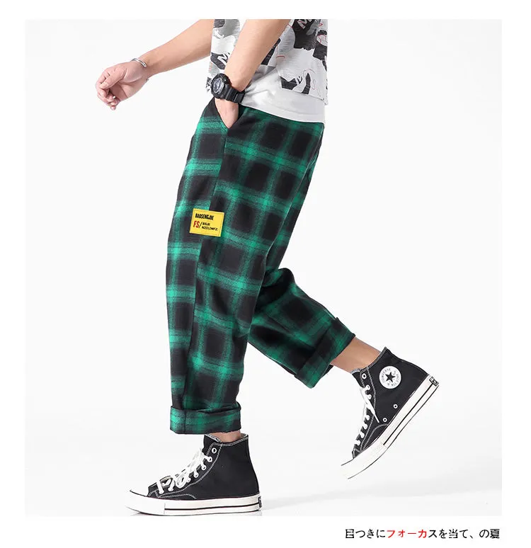 Men's  Joggers  Plaid Pants Man Black Cotton Comfortable Pant Summer Casual Streetwear Loose Trouser Japanese Trendy Sweatpants