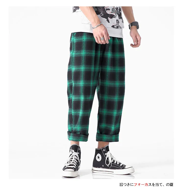 Men's  Joggers  Plaid Pants Man Black Cotton Comfortable Pant Summer Casual Streetwear Loose Trouser Japanese Trendy Sweatpants