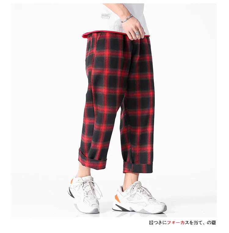 Men's  Joggers  Plaid Pants Man Black Cotton Comfortable Pant Summer Casual Streetwear Loose Trouser Japanese Trendy Sweatpants