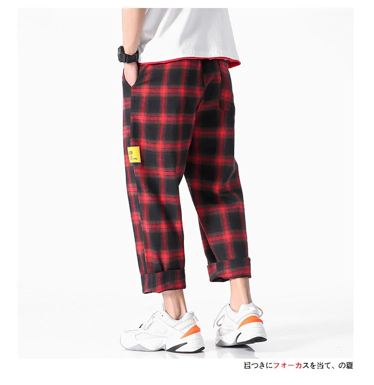 Men's  Joggers  Plaid Pants Man Black Cotton Comfortable Pant Summer Casual Streetwear Loose Trouser Japanese Trendy Sweatpants
